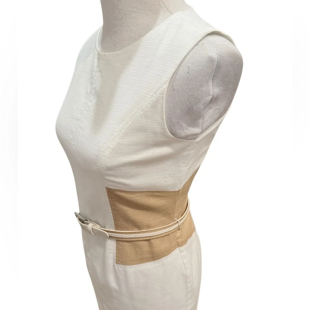 Anne Klein Cream and Tan Sheath Dress w/Belt  Size 2 - Picture 3 of 13